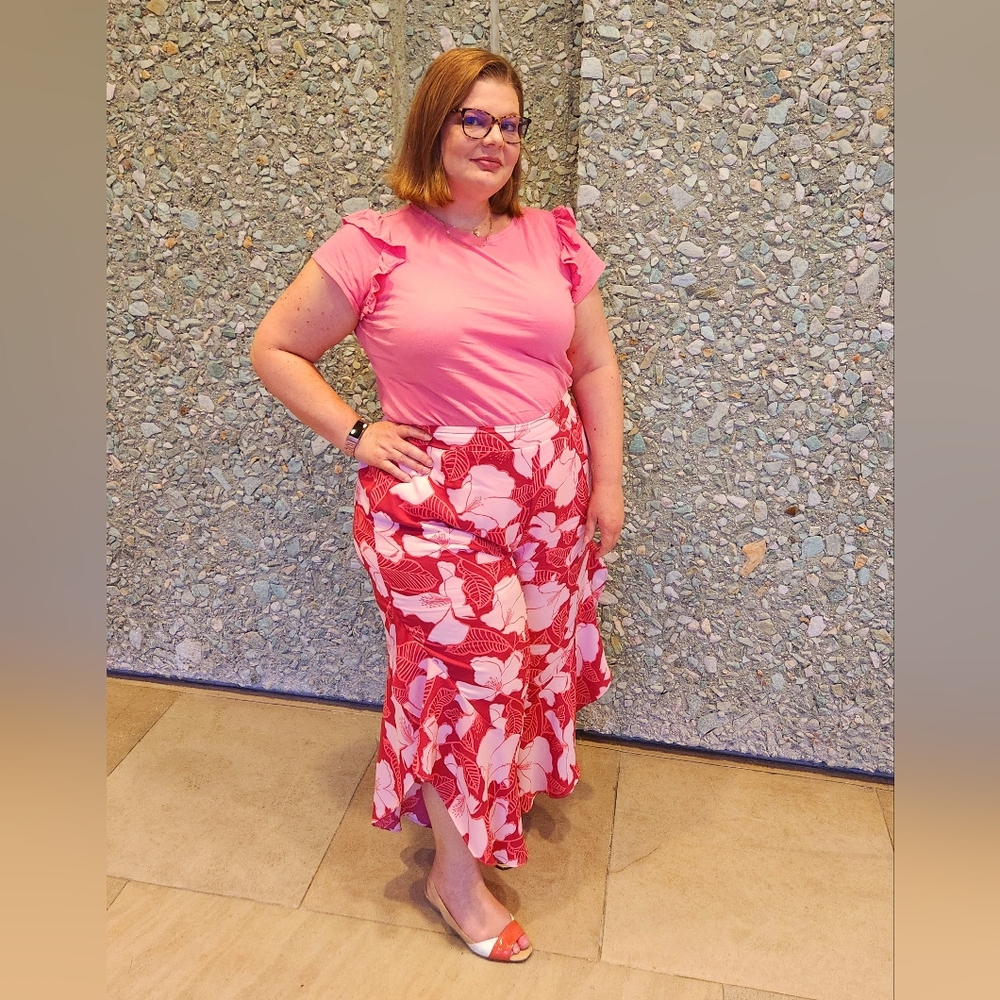 Sugarlips Floral Ginger Berry Ruffle Side Slit Pants (nwt) - Avail In Plus Size - Picture 6 of 6